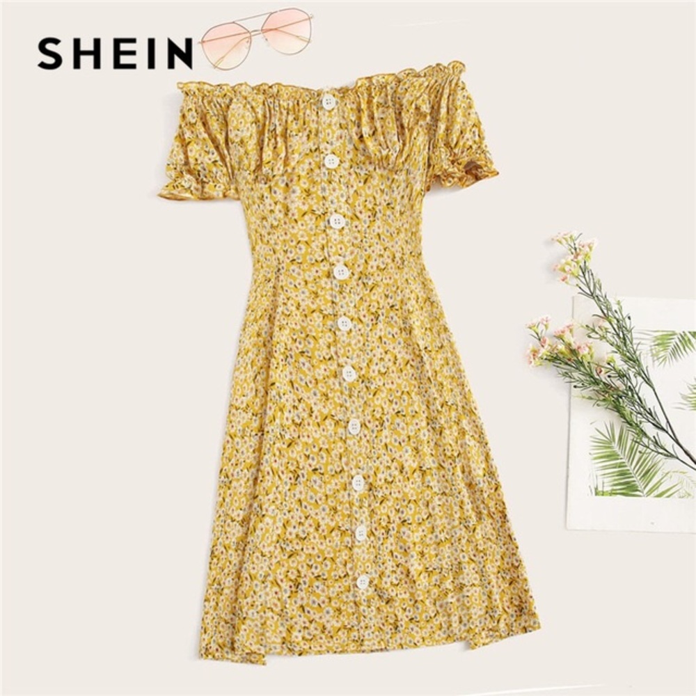 Yellow floral mini dress from SHEIN